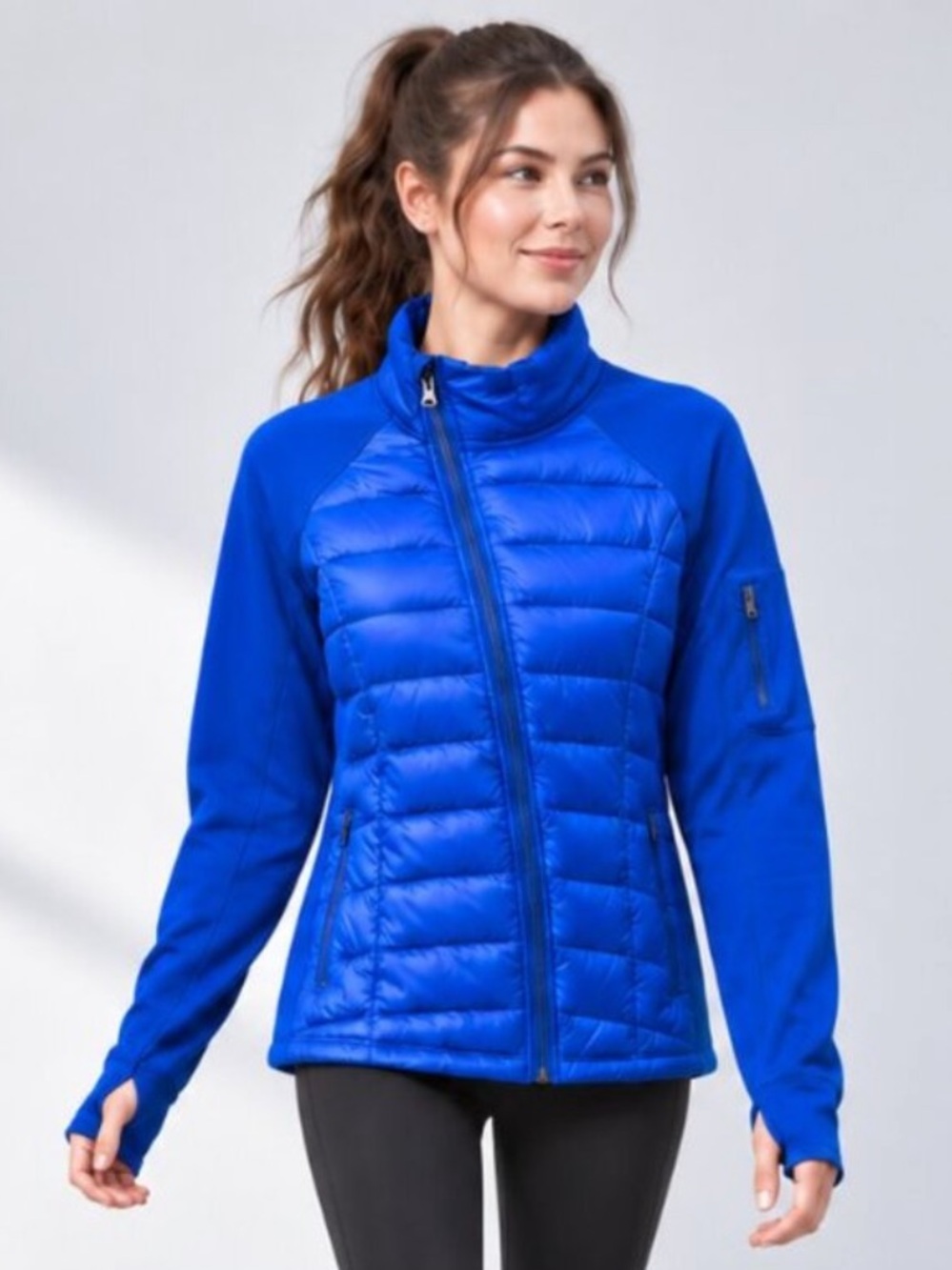 Calvin Klein Performance Hybrid Down Puffer Jacket Blue XL Thumbholes